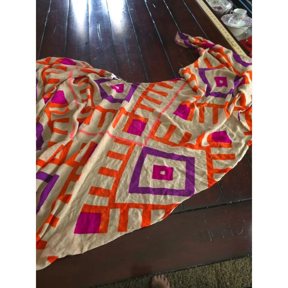 Women's Michael Stars One Size Beige Orange Purple Geometric Summer Shawl Wrap
